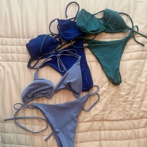 Ribbed Triangle Bikini Set in Teal, Royal Navy & Periwinkle Violet - Women Swim